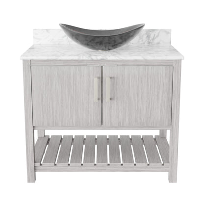 Novatto 36-inch bathroom vanity with Carrara white marble countertop and sink, modern accessory for stylish bathroom decor