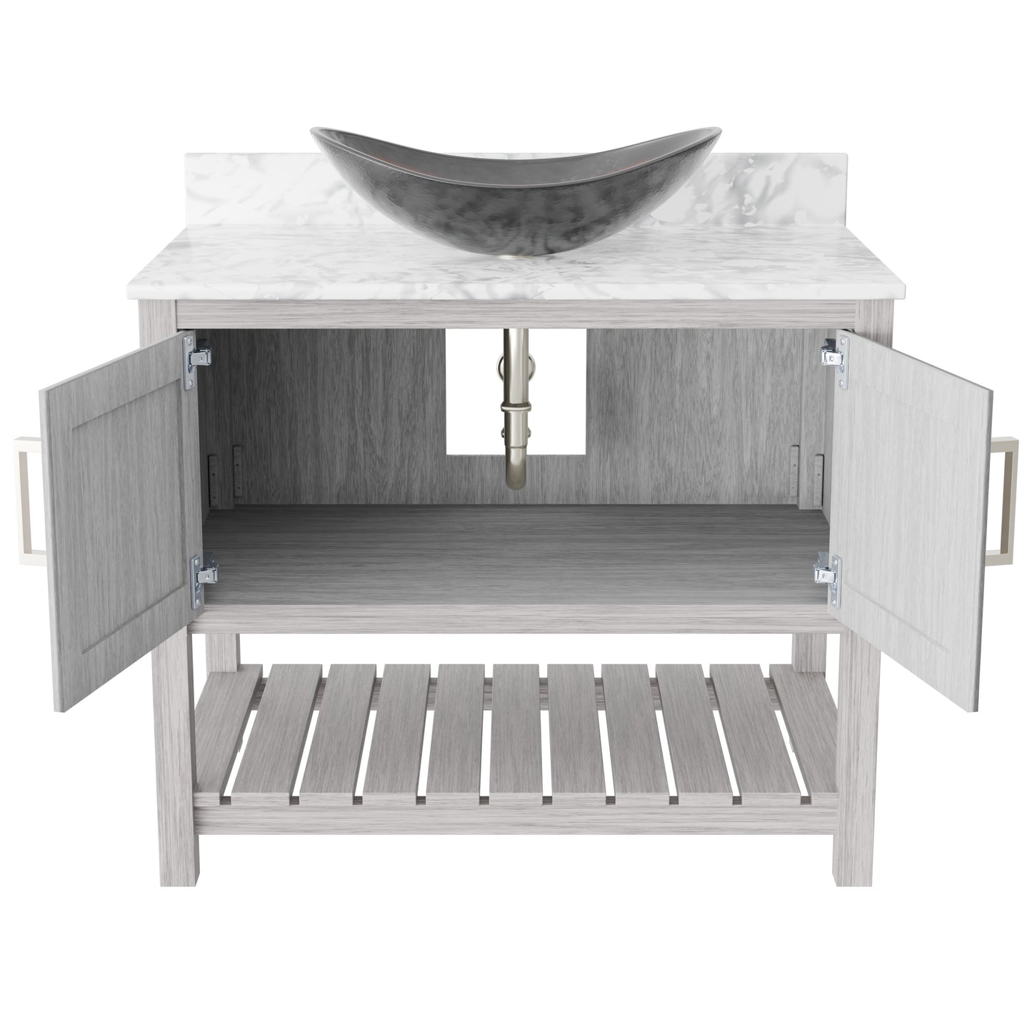36-inch Novatto bath vanity with Carrara white marble countertop and sink, modern bathroom accessory with sleek design