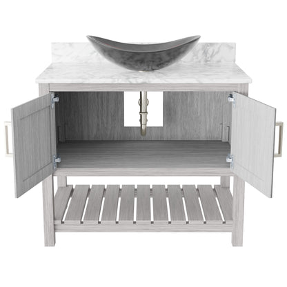 36-inch Novatto bath vanity with Carrara white marble countertop and sink, modern bathroom accessory with sleek design