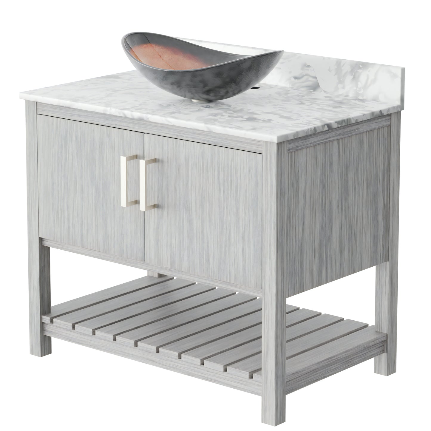 36-inch Novatto bath vanity with Carrara white marble countertop and sink, showcasing sleek bathroom accessory design.
