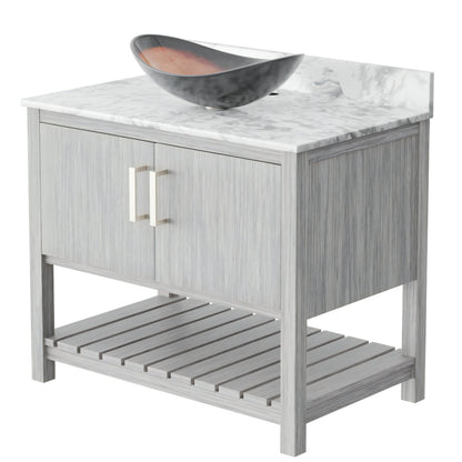 36-inch Novatto bath vanity with Carrara white marble countertop and sink, showcasing sleek bathroom accessory design.