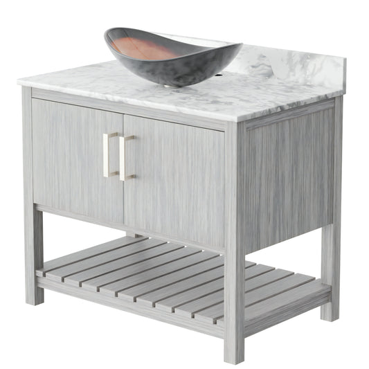 36-inch Bath Vanity with Carrara White Marble Counter and Sink - NOBV-36SG-CAR-0088031