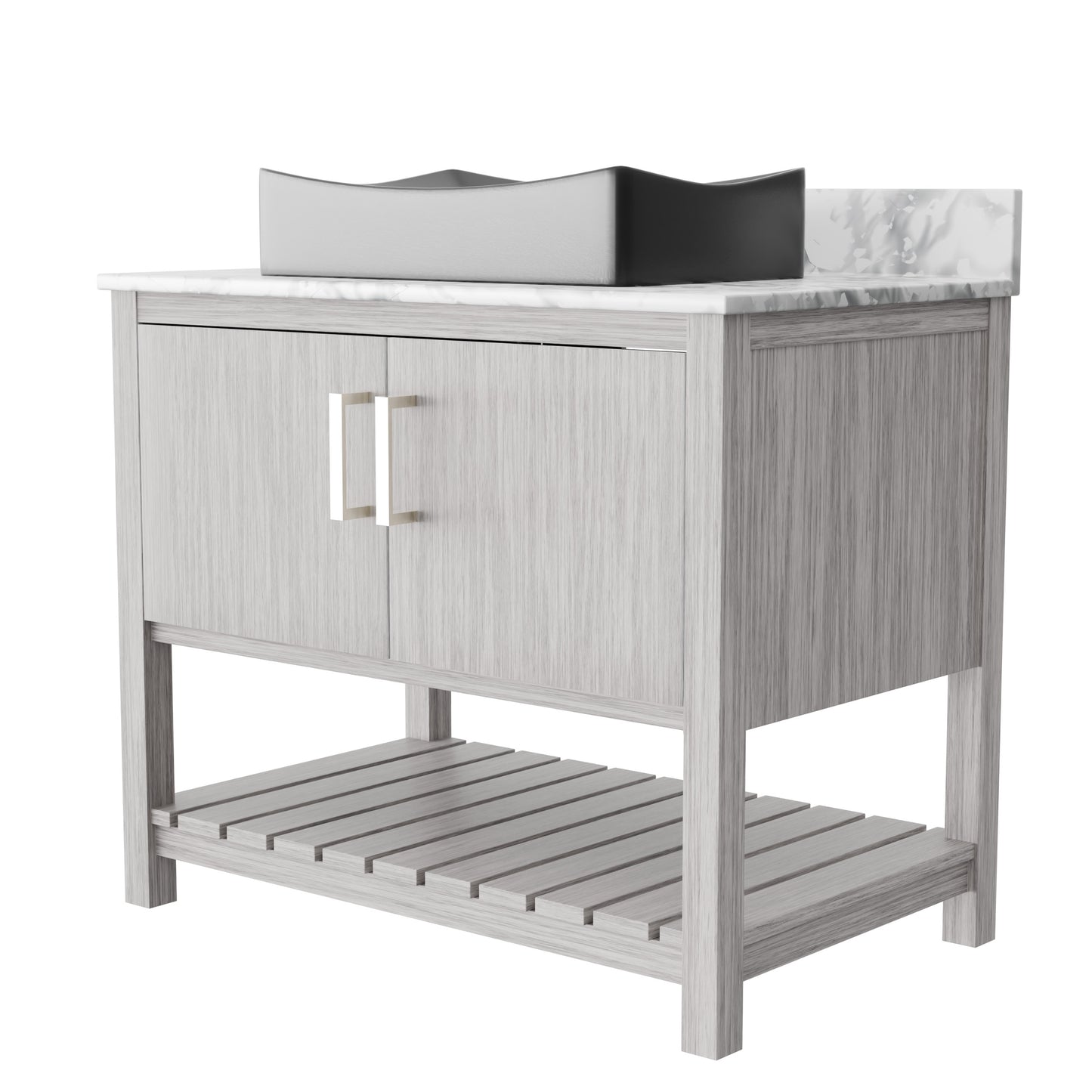 Novatto 36-inch bathroom vanity with Carrara white marble countertop and sink, modern accessory for stylish bathrooms.