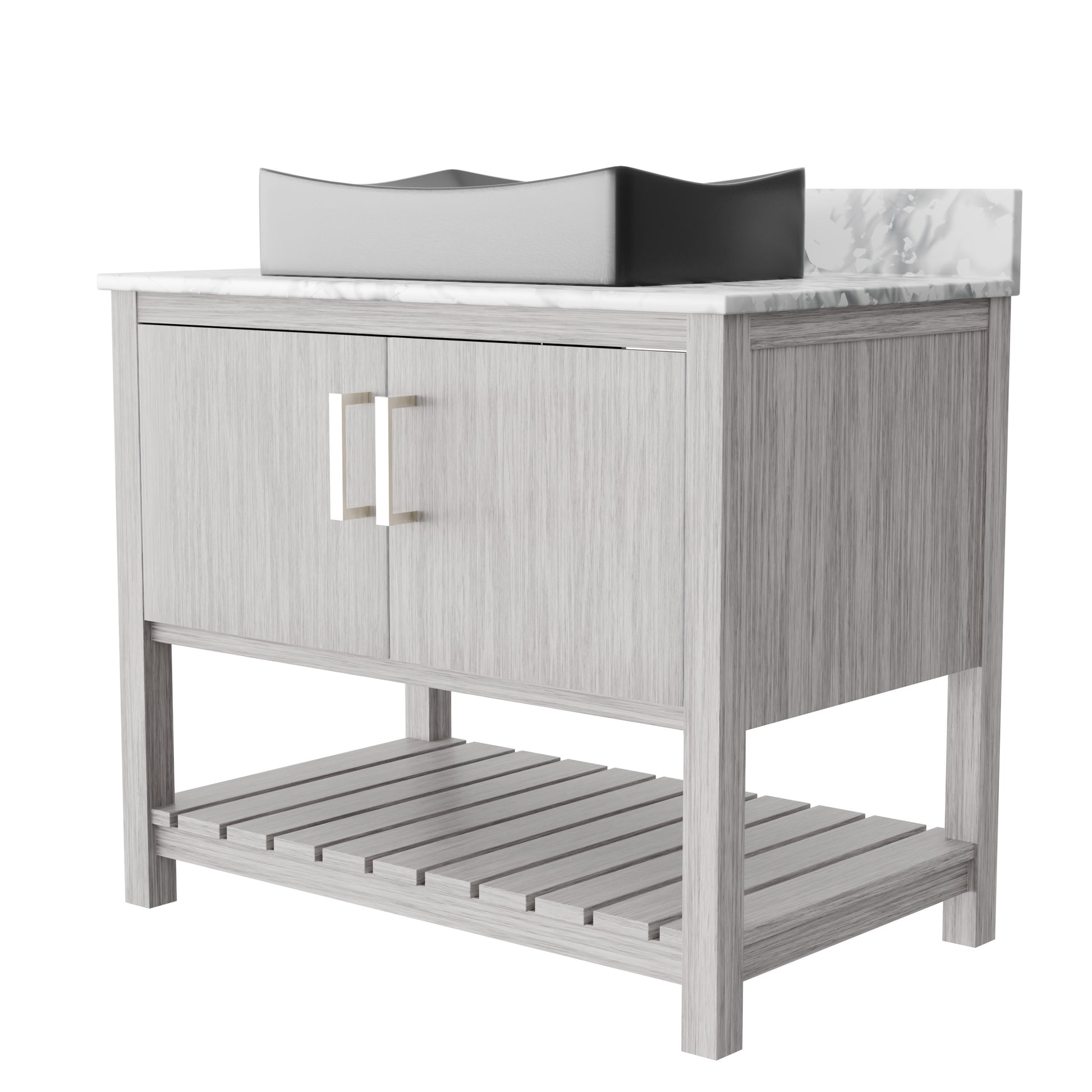 Novatto 36-inch bathroom vanity with Carrara white marble countertop and sink, modern accessory for stylish bathrooms.