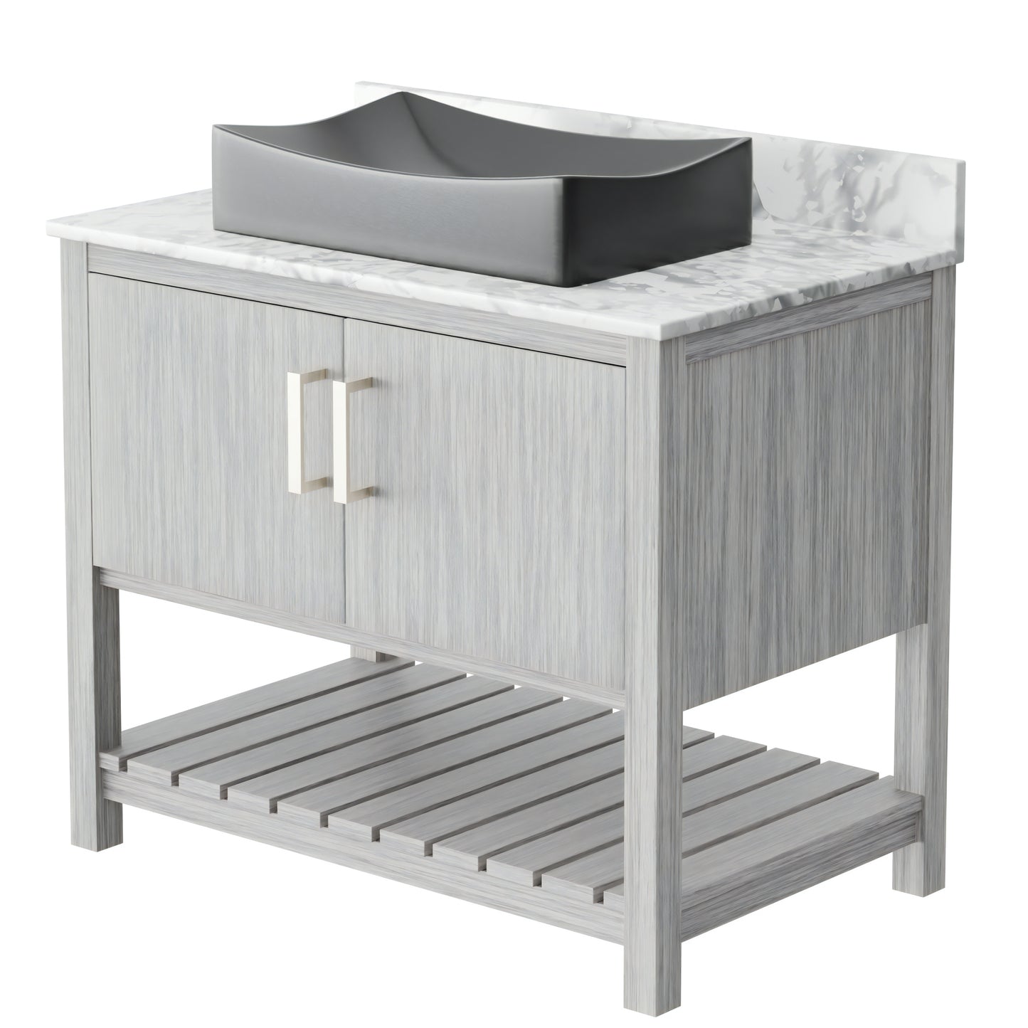 36-inch Novatto bathroom vanity with Carrara white marble counter and integrated sink, featuring modern design and sleek finish.