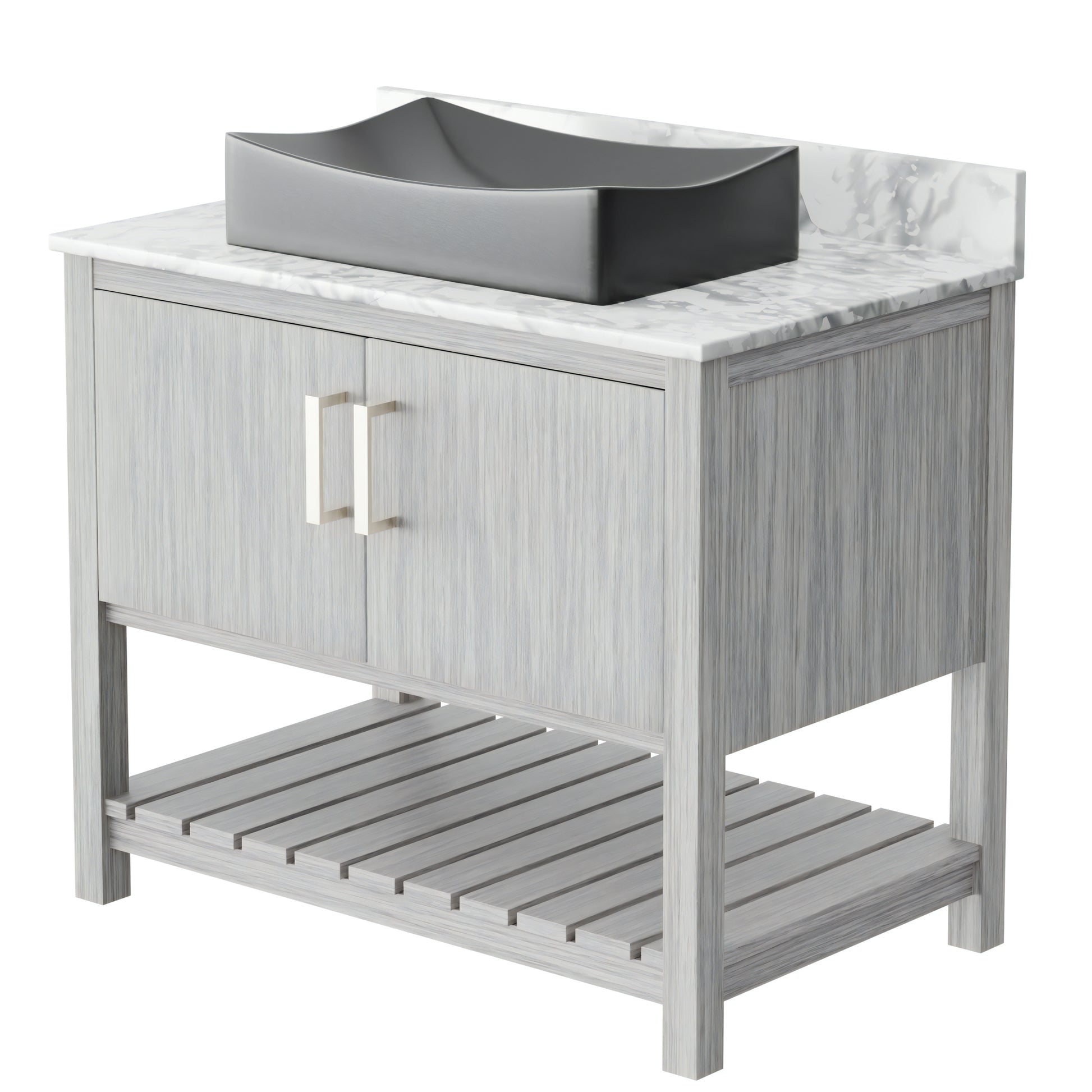 36-inch Novatto bathroom vanity with Carrara white marble counter and integrated sink, featuring modern design and sleek finish.
