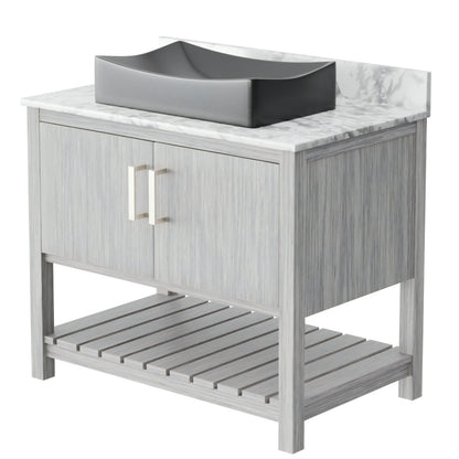 36-inch Novatto bathroom vanity with Carrara white marble counter and integrated sink, featuring modern design and sleek finish.
