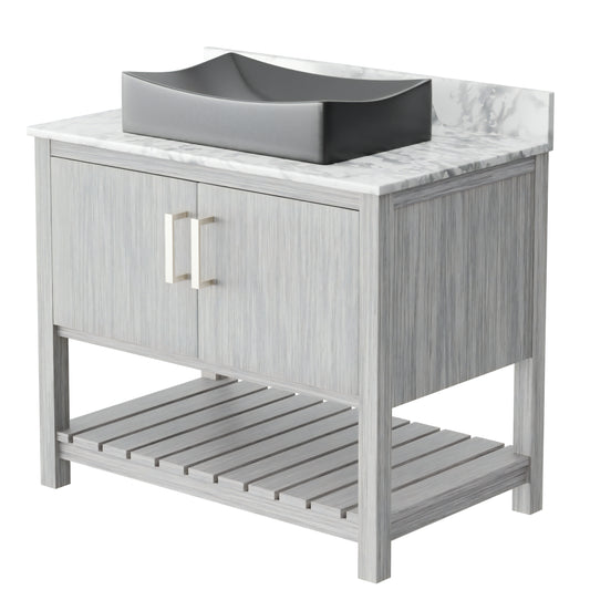 36-inch Bath Vanity with Carrara White Marble Counter and Sink - NOBV-36SG-CAR-1141MB