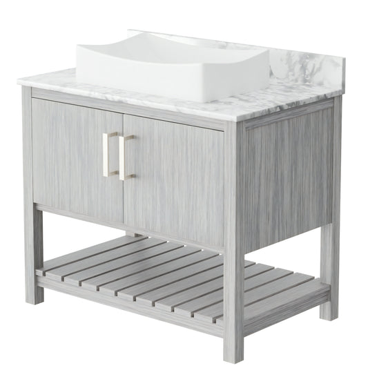 36-inch Bath Vanity with Carrara White Marble Counter and Sink - NOBV-36SG-CAR-1141
