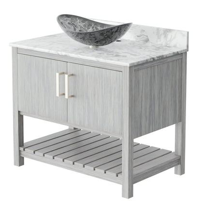 36-inch Novatto bath vanity with Carrara white marble counter and sink, featuring a sleek, modern bathroom accessory design.