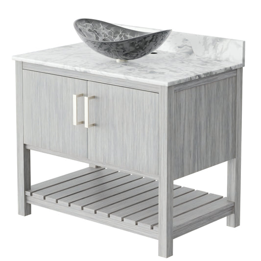 36-inch Bath Vanity with Carrara White Marble Counter and Sink, NOBV-36SG-CAR-0128031