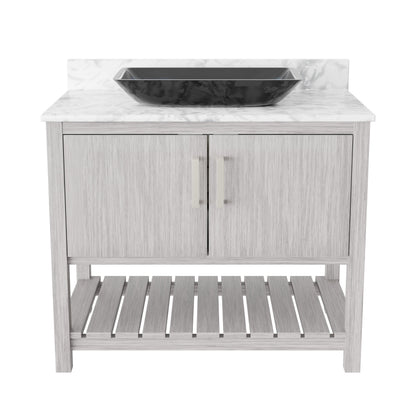 36-inch Novatto bath vanity with Carrara white marble counter and sink, showcasing the elegant natural stone surface and modern design.