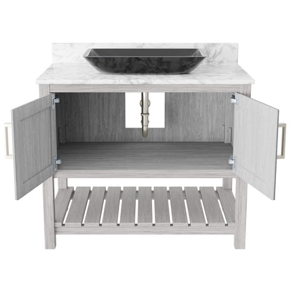 Novatto 36-inch bath vanity with Carrara white marble countertop and sink, modern bathroom accessory design