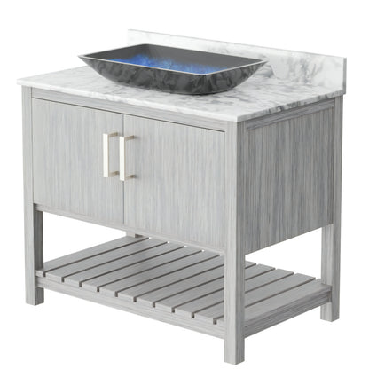 36-inch Novatto bath vanity with Carrara white marble counter and sink, showcasing elegant bathroom accessory design.