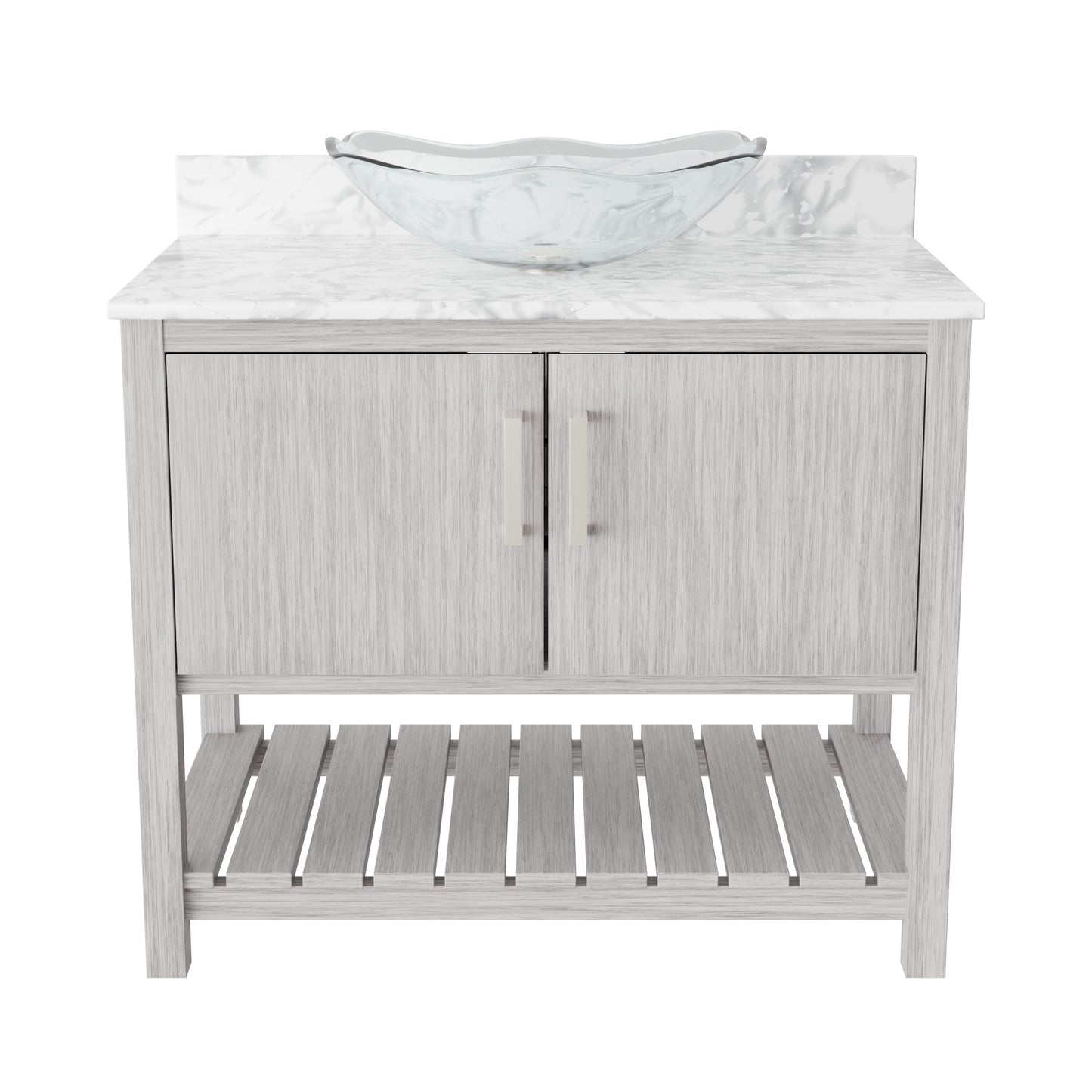 36-inch Novatto bath vanity with Carrara white marble countertop and sink, featuring sleek modern design.