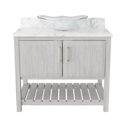 36-inch Novatto bath vanity with Carrara white marble countertop and sink, featuring sleek modern design.