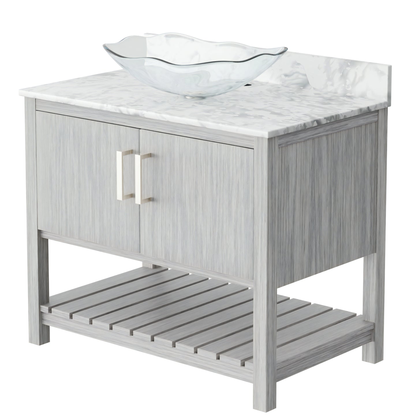 36-inch Novatto bath vanity with Carrara white marble counter and sink, showcasing the elegant bathroom accessory design.