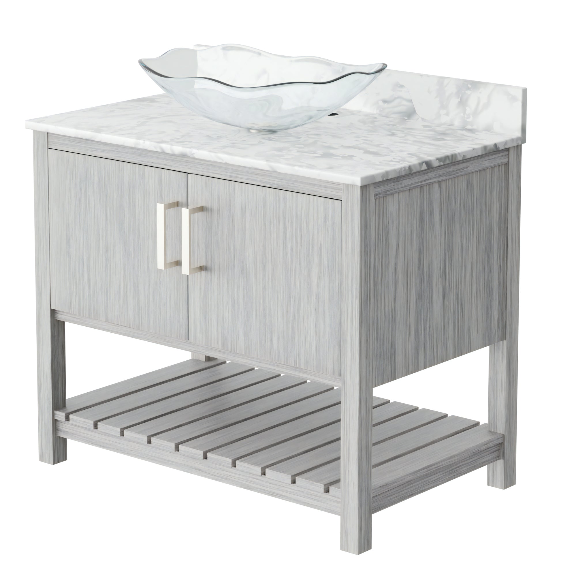 36-inch Novatto bath vanity with Carrara white marble counter and sink, showcasing the elegant bathroom accessory design.