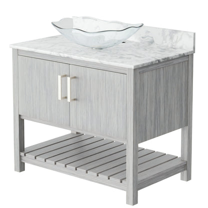 36-inch Novatto bath vanity with Carrara white marble counter and sink, showcasing the elegant bathroom accessory design.
