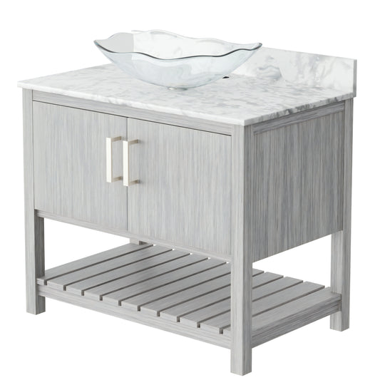 36-inch Bath Vanity with Carrara White Marble Counter and Sink - NOBV-36SG-CAR-317C
