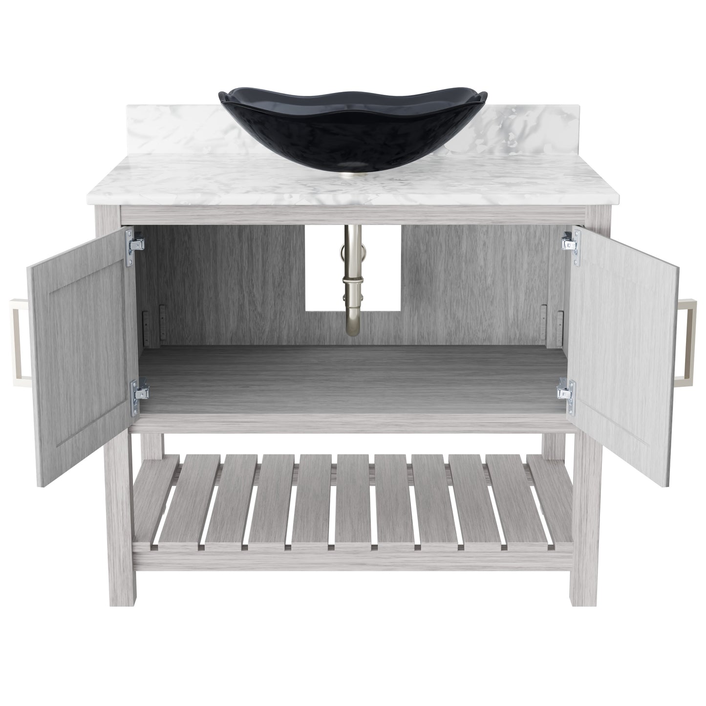 36-inch Novatto bath vanity with Carrara white marble counter and sink, featuring a sleek modern design.