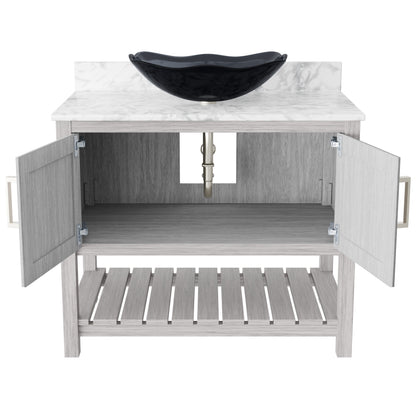 36-inch Novatto bath vanity with Carrara white marble counter and sink, featuring a sleek modern design.