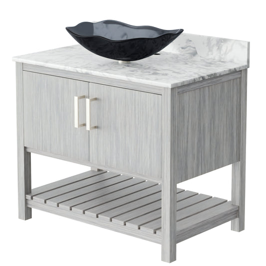 36-inch Bath Vanity with Carrara White Marble Counter and Sink - NOBV-36SG-CAR-317G