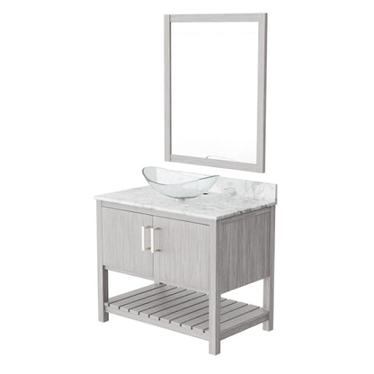 36-inch Novatto bath vanity with Carrara white marble counter and integrated sink, showcasing elegant bathroom accessory design.