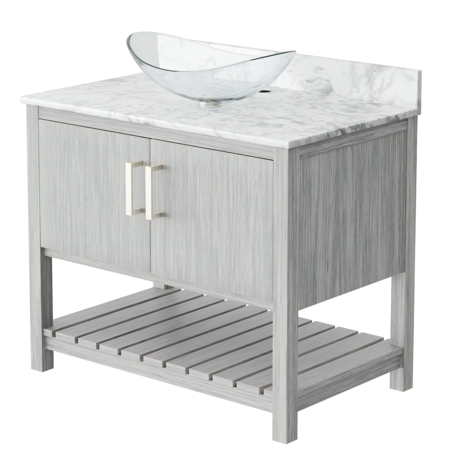 36-inch Novatto bath vanity with Carrara white marble counter and integrated sink, showcasing elegant bathroom accessory design.