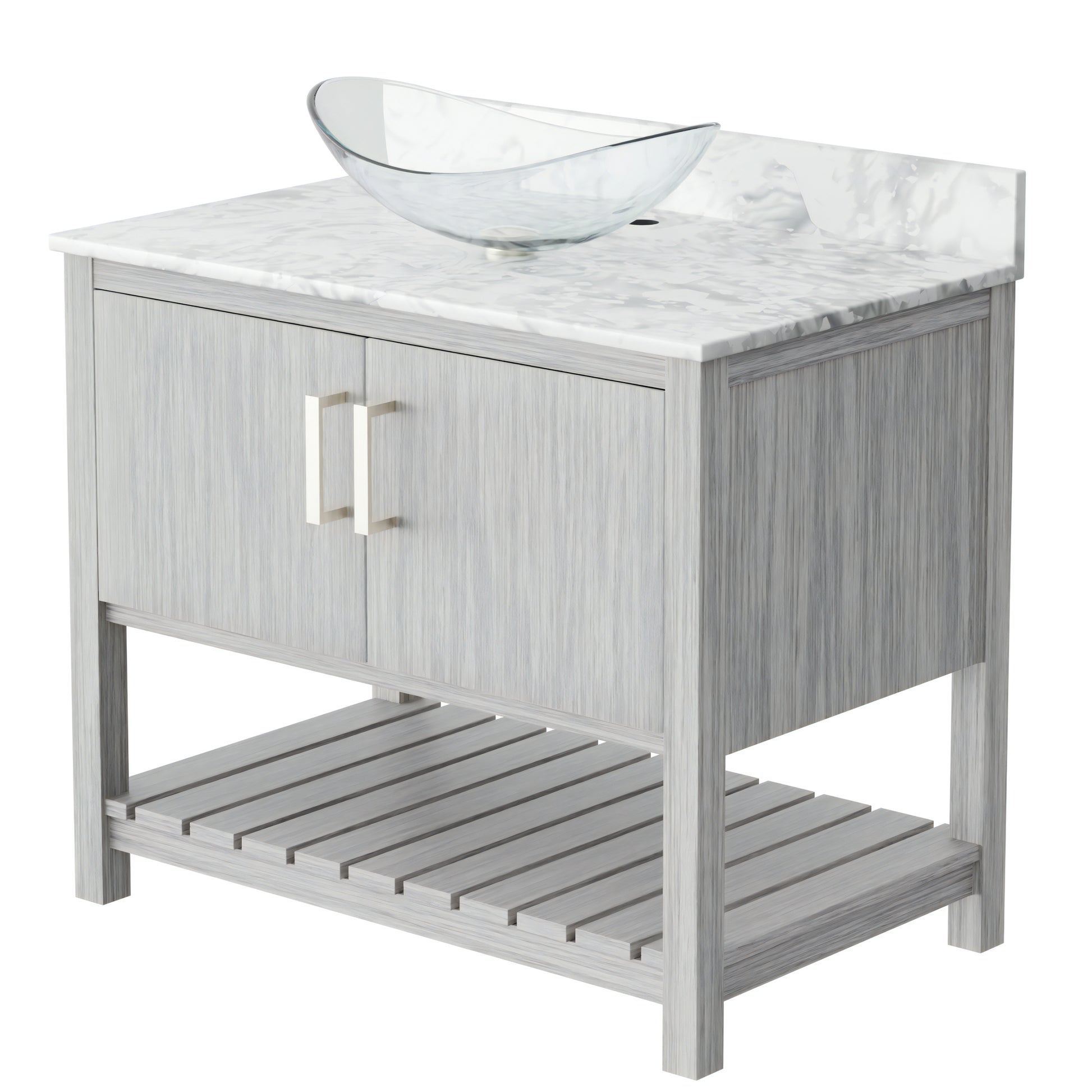 36-inch Novatto bath vanity with Carrara white marble counter and integrated sink, showcasing elegant bathroom accessory design.