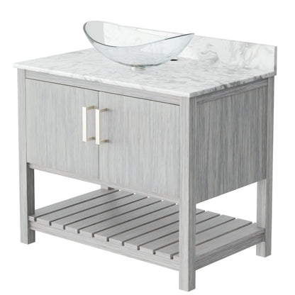 36-inch Novatto bath vanity with Carrara white marble counter and integrated sink, showcasing elegant bathroom accessory design.