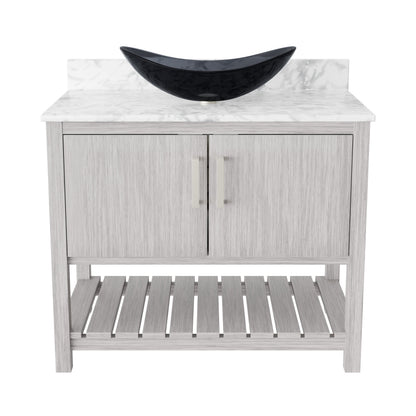 Novatto 36-inch bathroom vanity with Carrara white marble counter and integrated sink, showcasing elegant bathroom accessory design.
