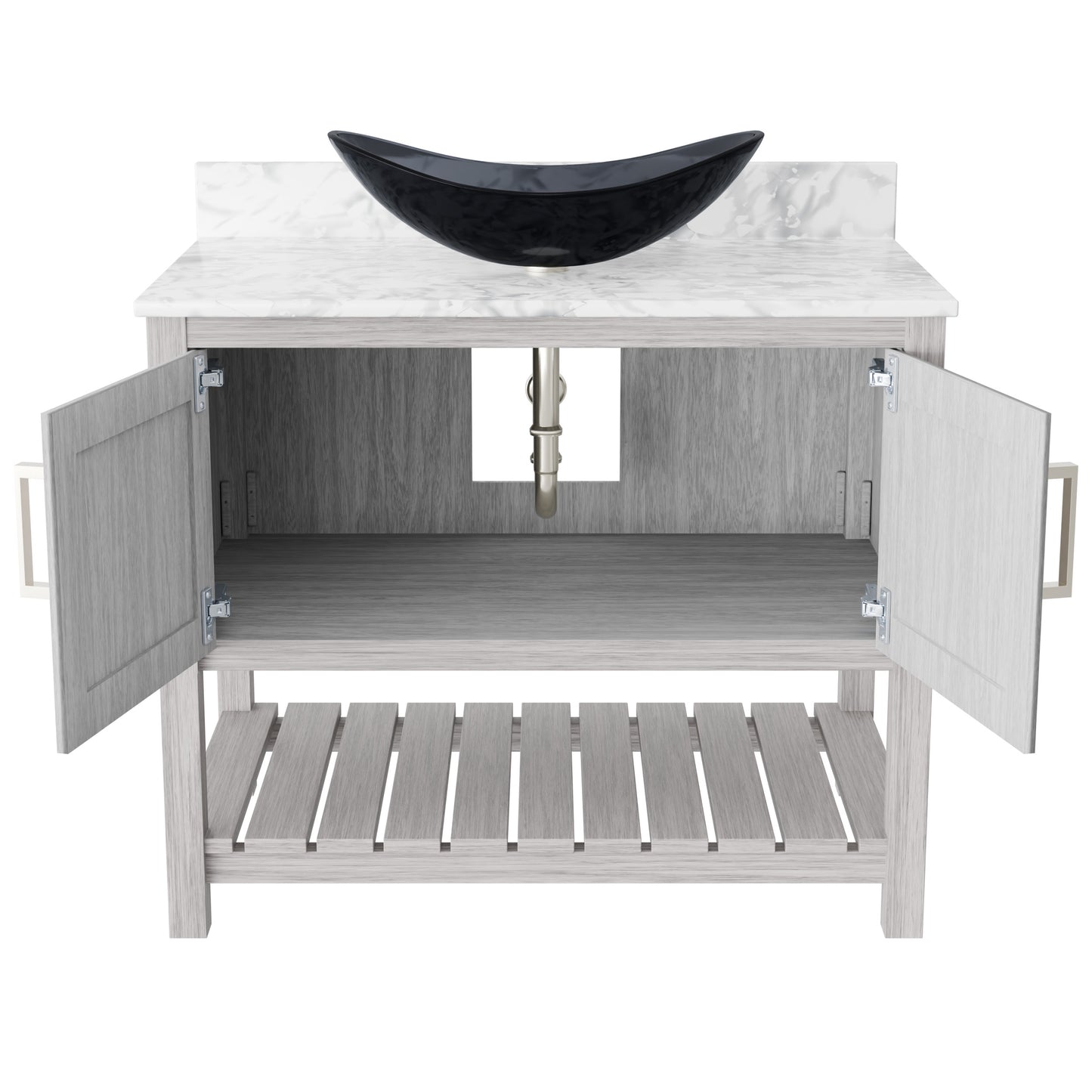 Novatto 36-inch bathroom vanity with Carrara white marble countertop and integrated sink, modern accessory for stylish baths.