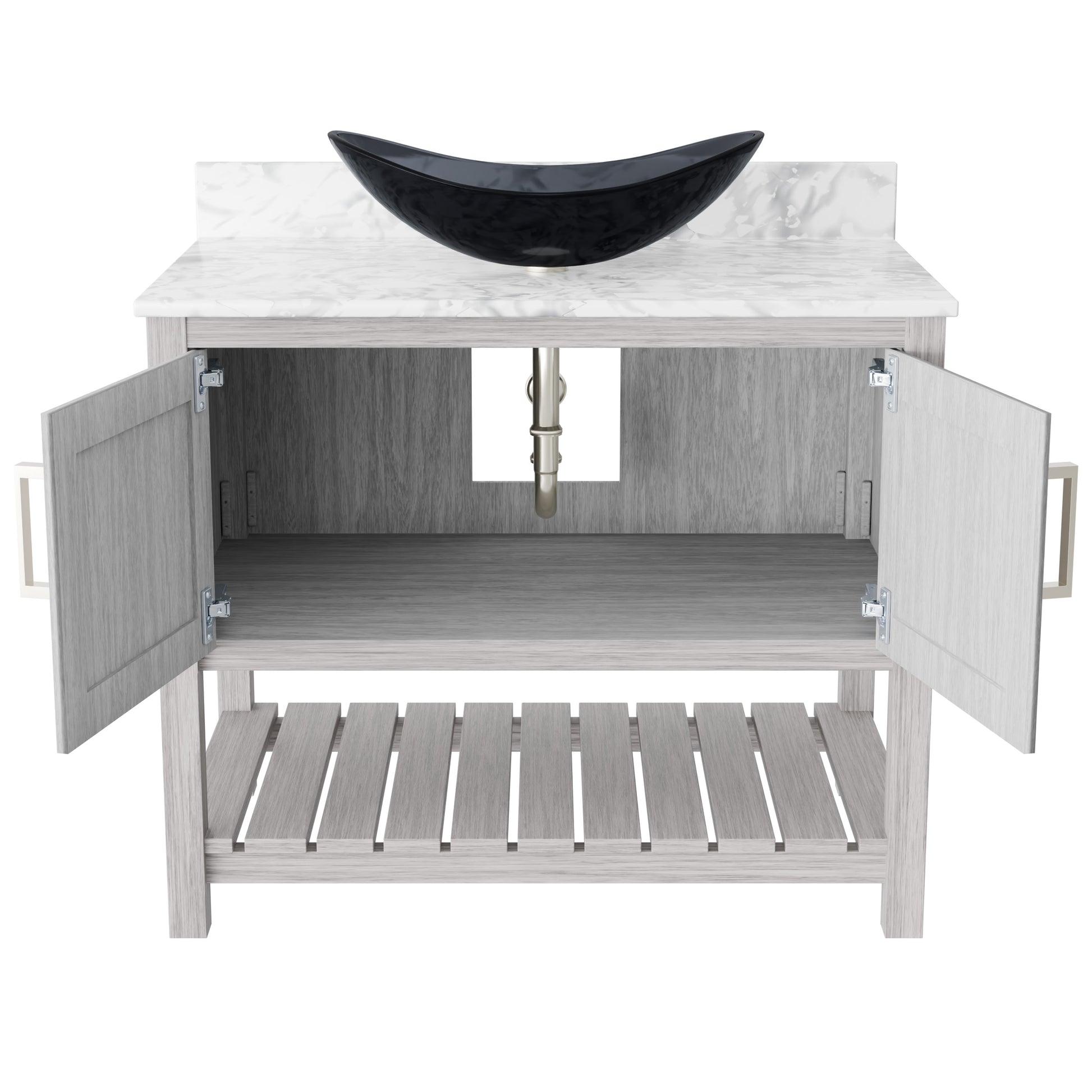 Novatto 36-inch bathroom vanity with Carrara white marble countertop and integrated sink, modern accessory for stylish baths.