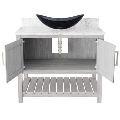 Novatto 36-inch bathroom vanity with Carrara white marble countertop and integrated sink, modern accessory for stylish baths.