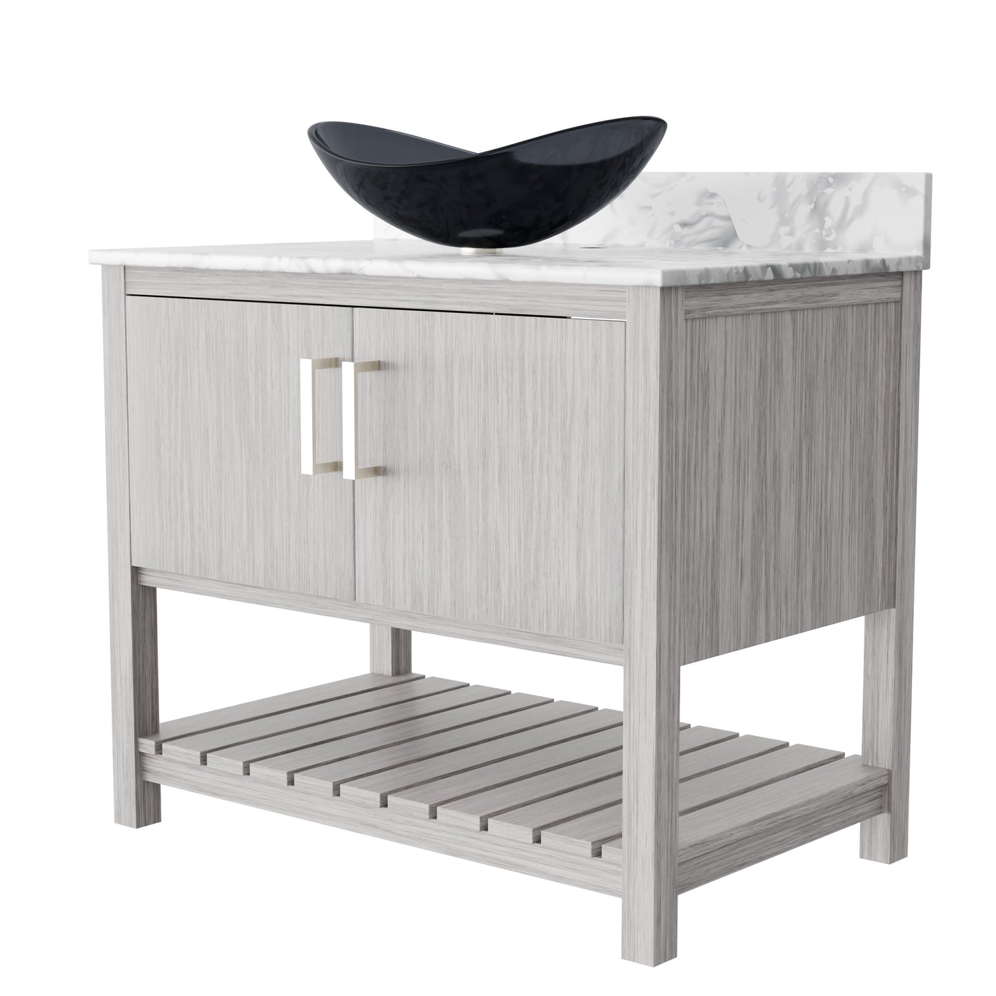 Novatto 36-inch bathroom vanity with Carrara white marble counter and integrated sink, modern accessory for stylish bathrooms.