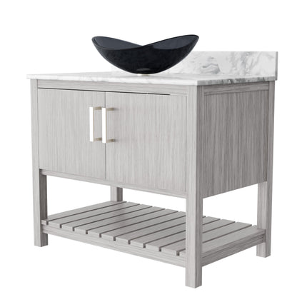 Novatto 36-inch bathroom vanity with Carrara white marble counter and integrated sink, modern accessory for stylish bathrooms.