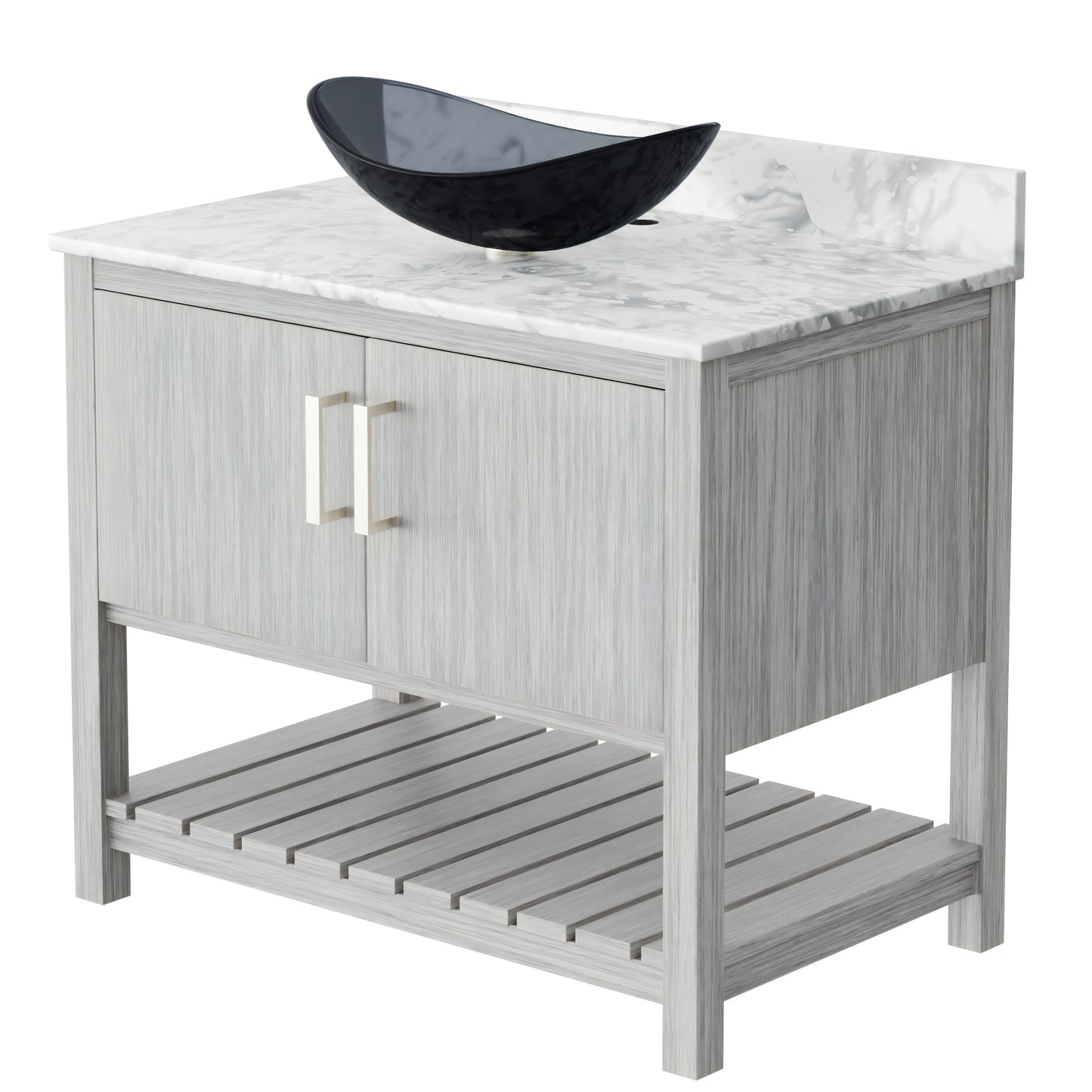 Novatto 36-inch bath vanity with Carrara white marble countertop and sink, showcasing elegant bathroom accessory design.