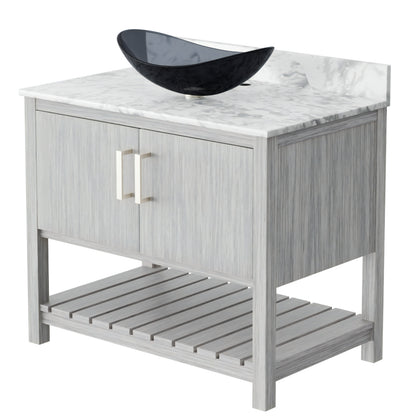 Novatto 36-inch bath vanity with Carrara white marble countertop and sink, showcasing elegant bathroom accessory design.