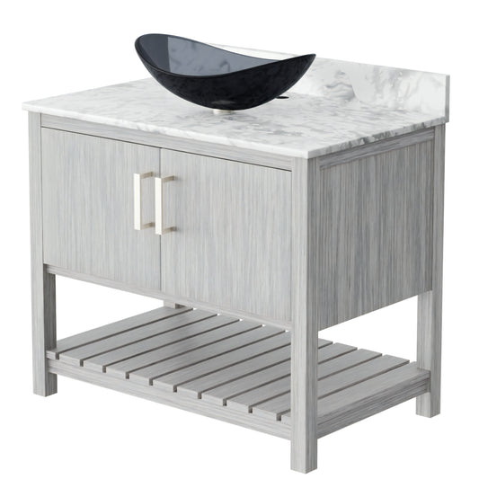 36-inch Bath Vanity with Carrara White Marble Counter and Sink - NOBV-36SG-CAR-324G