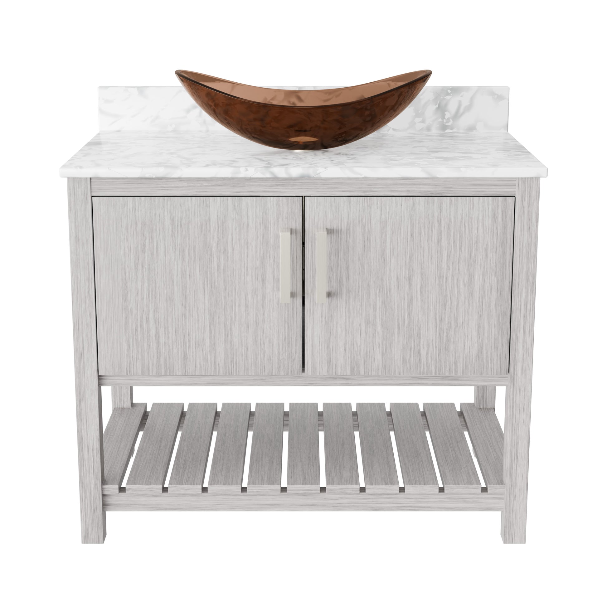 36-inch Novatto bath vanity with Carrara white marble counter and integrated sink, showcasing its elegant design.