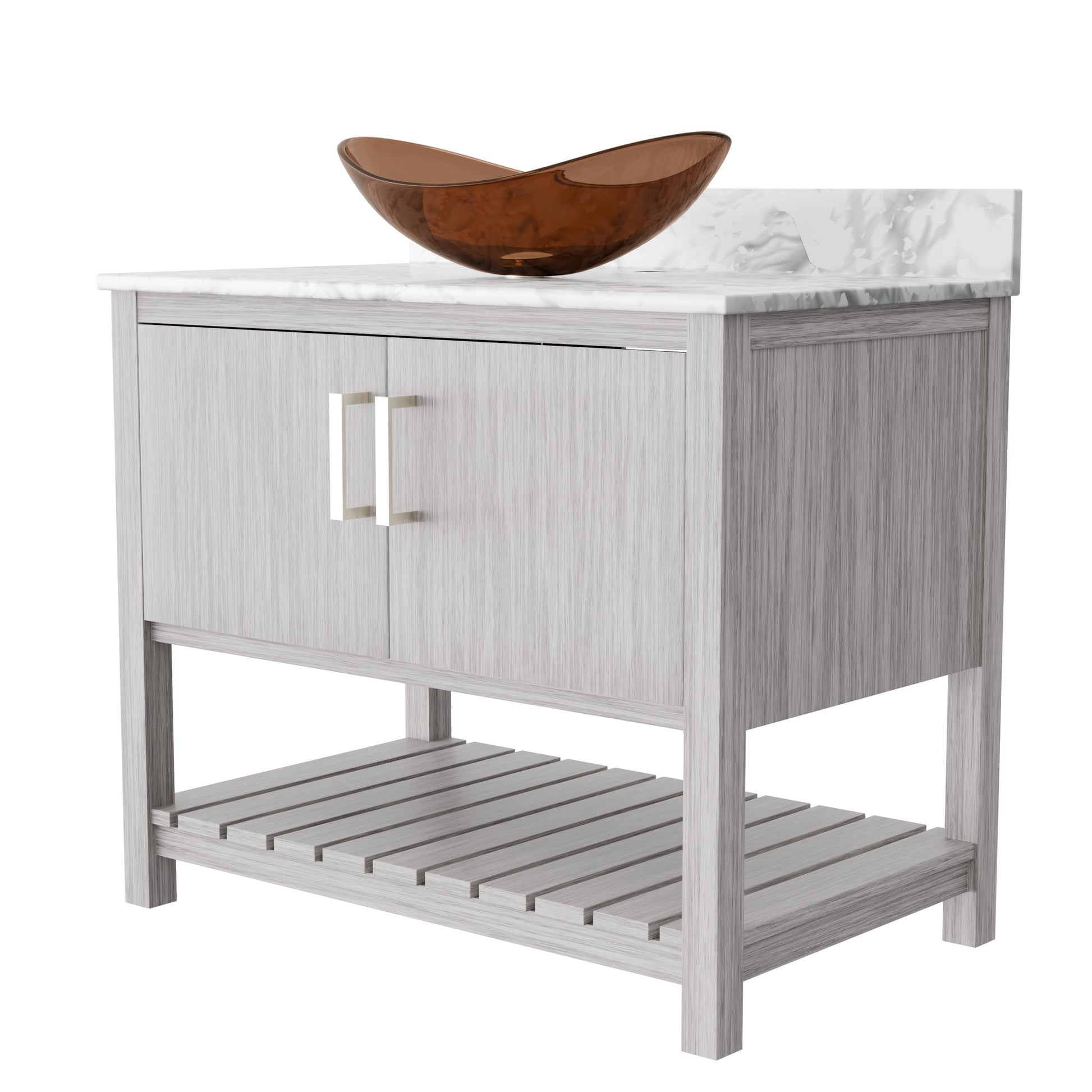 Novatto 36-inch bath vanity with Carrara white marble counter and integrated sink, showcasing sleek bathroom accessory design.