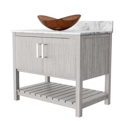 Novatto 36-inch bath vanity with Carrara white marble counter and integrated sink, showcasing sleek bathroom accessory design.