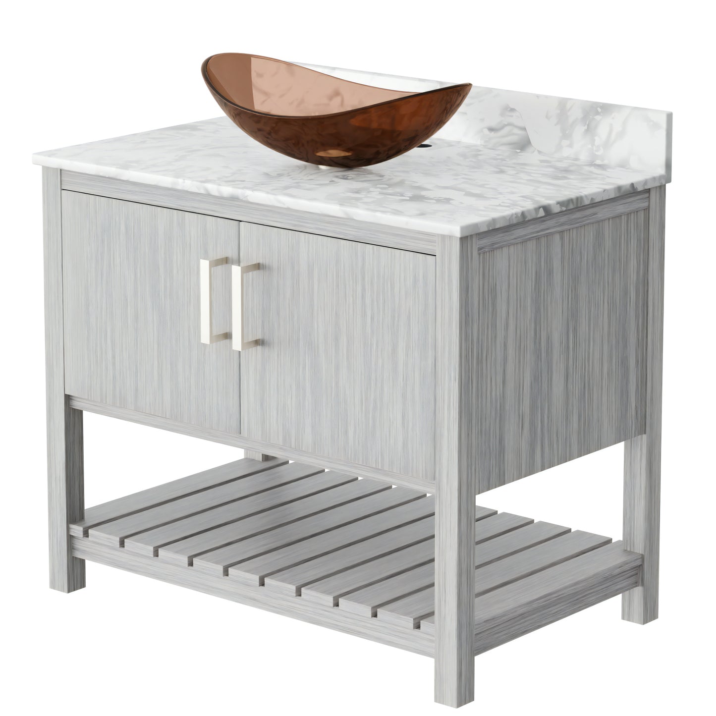 36-inch Novatto bath vanity with Carrara white marble countertop and integrated sink, showcasing elegant bathroom accessory design.
