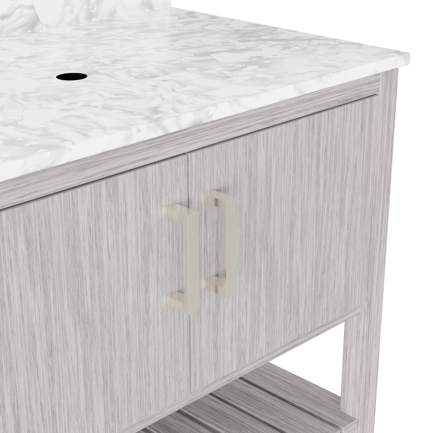 36-inch Novatto vanity with Carrara white marble counter, modern bathroom accessory with sleek design and polished surface.