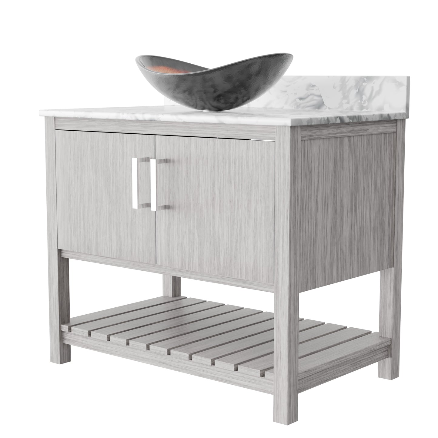 36-inch Novatto bath vanity with Carrara White marble counter and sink, featuring elegant modern design.