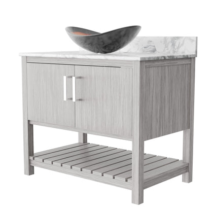 36-inch Novatto bath vanity with Carrara White marble counter and sink, featuring elegant modern design.