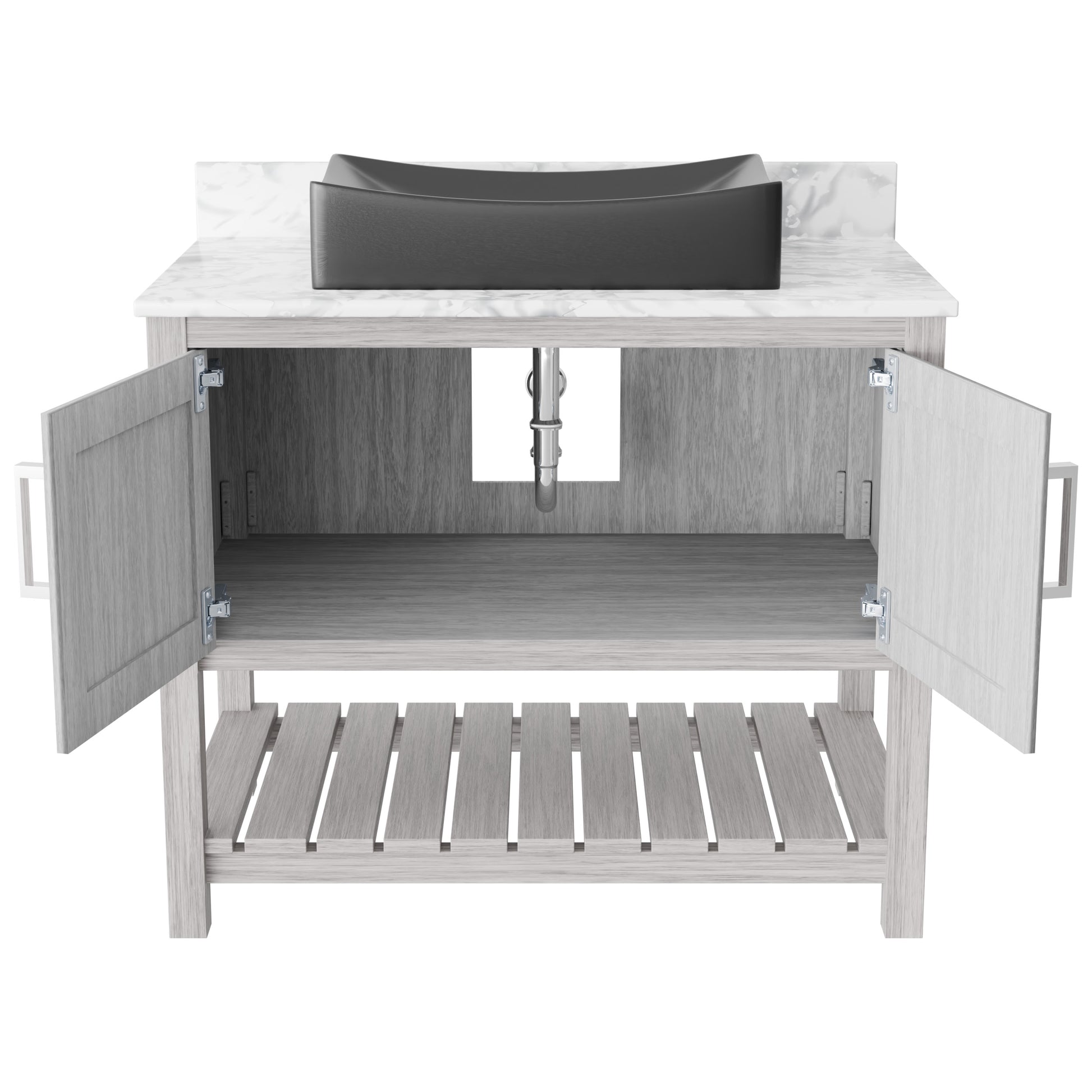 36-inch Novatto bath vanity with Carrara white marble counter and integrated sink, showcasing elegant bathroom accessory design.