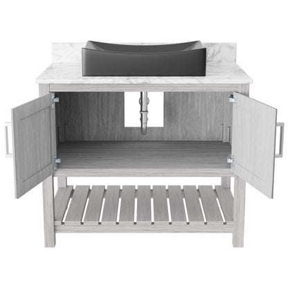 36-inch Novatto bath vanity with Carrara white marble counter and integrated sink, showcasing elegant bathroom accessory design.