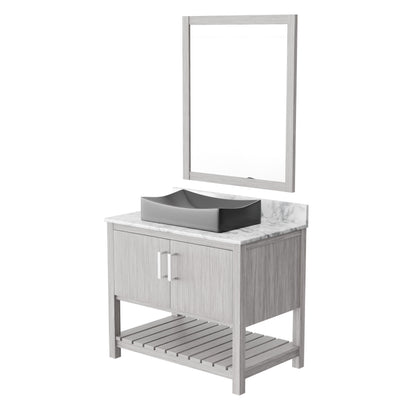 Novatto 36-inch bathroom vanity with Carrara white marble countertop and integrated sink, showcasing elegant bathroom accessory design.